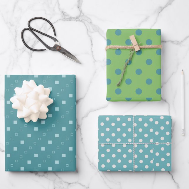 Feuille De Papier Cadeau Design point bleu et vert (Recto)