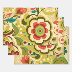 Feuille De Papier Cadeau Design rétro vintage vert clair