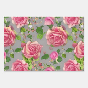 Feuille De Papier Cadeau Design Rose de jardin de campagne français élégant