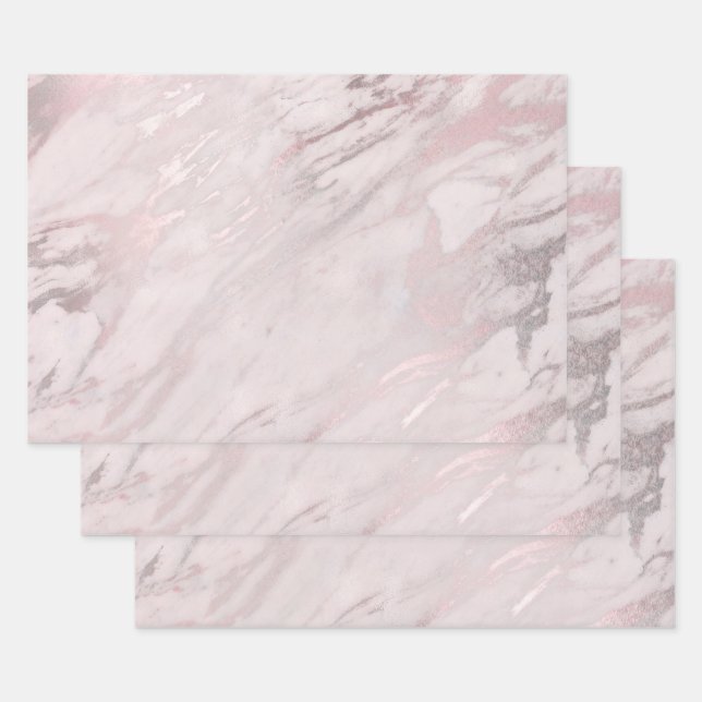 Feuille De Papier Cadeau Design rose en marbre or (Lot)