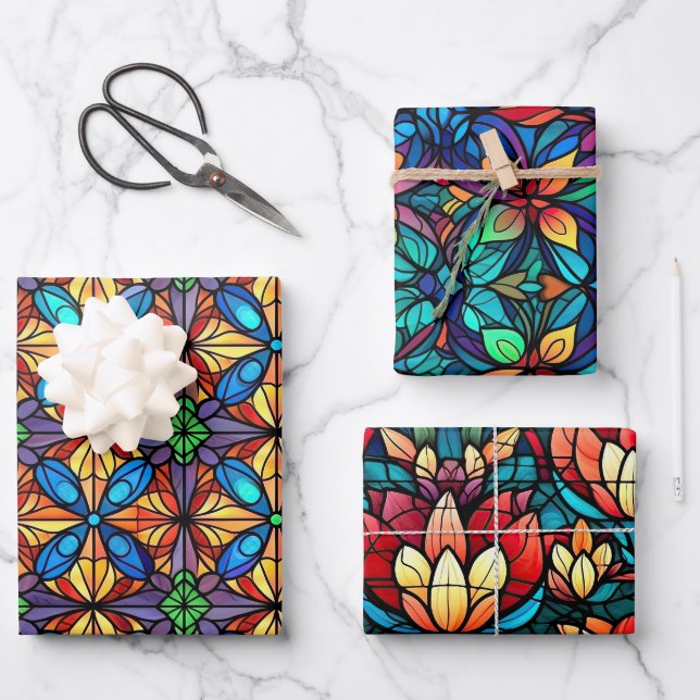 Feuille De Papier Cadeau Design vibrant en verre tendu (Recto)