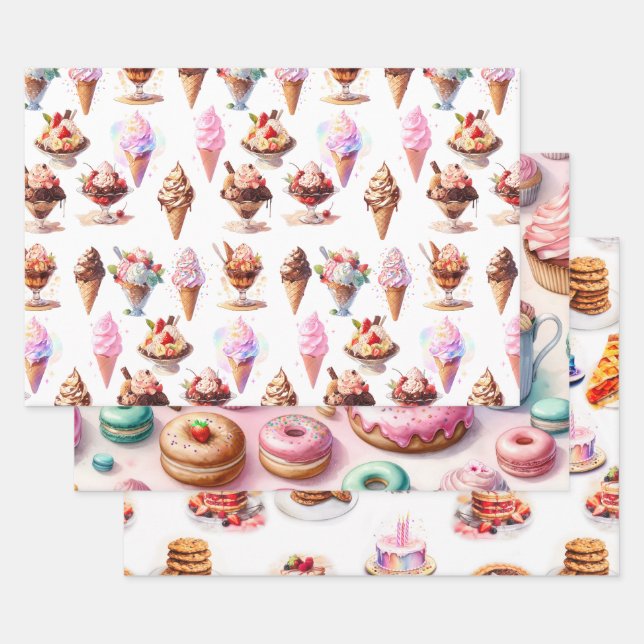 Feuille De Papier Cadeau Desserts décadents (Lot)