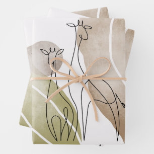 Feuille De Papier Cadeau Dessin d'art en ligne continue minimaliste Giraffe