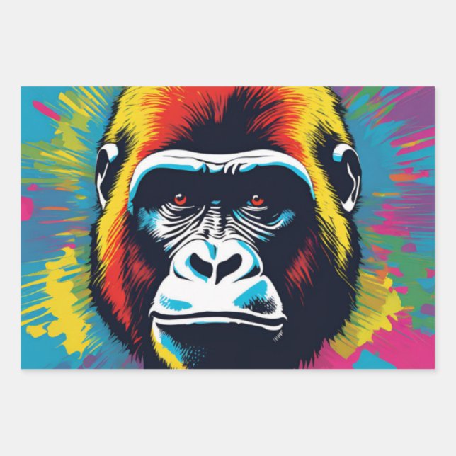 Feuille De Papier Cadeau Dessin de dessin de peinture Gorilla Pop (Devant)