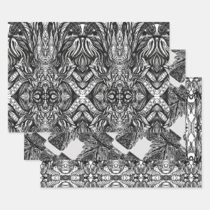 Feuille De Papier Cadeau Dessins à l'encre noire et blanche