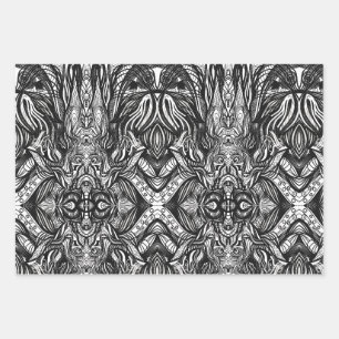 Feuille De Papier Cadeau Dessins à l'encre noire et blanche
