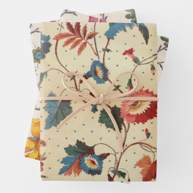 Feuille De Papier Cadeau Dessins textiles floraux (En situation)