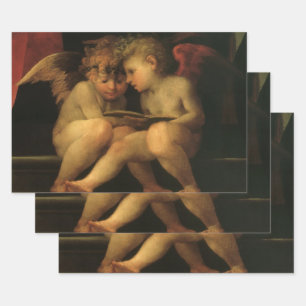 Feuille De Papier Cadeau Deux chérubins lisant par Rosso Fiorentino, Anges