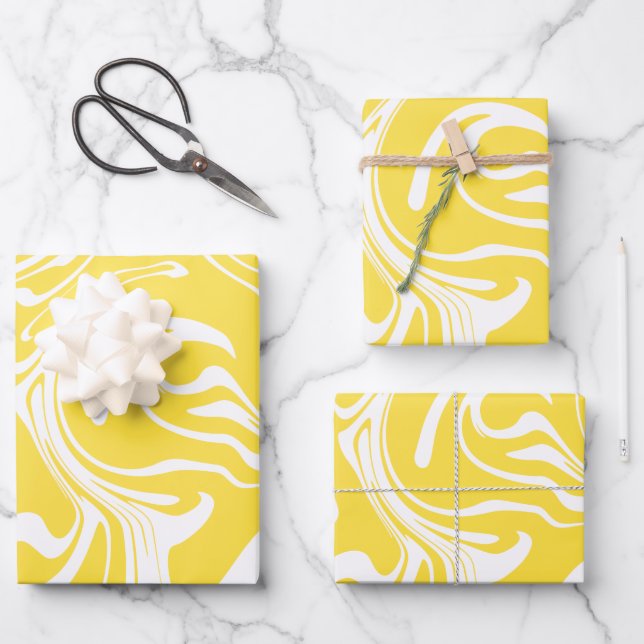 Feuille De Papier Cadeau Déversement - Citron jaune et blanc (Recto)
