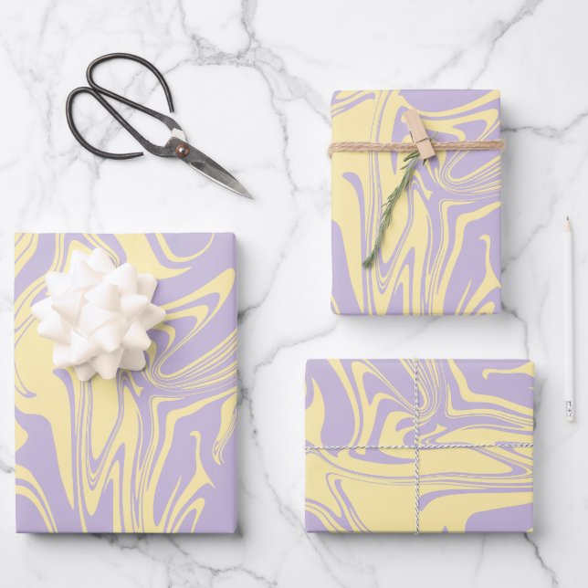 Feuille De Papier Cadeau Déversement - Pastel Jaune et Violet (Recto)