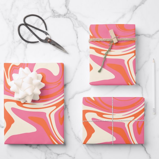 Feuille De Papier Cadeau Déversement - rose, orange et crème (Recto)