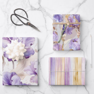 Feuille De Papier Cadeau Déversoir de mariage floral iris crème violet roma