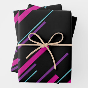 Feuille De Papier Cadeau Diagonales - rose, violet, bleu et noir