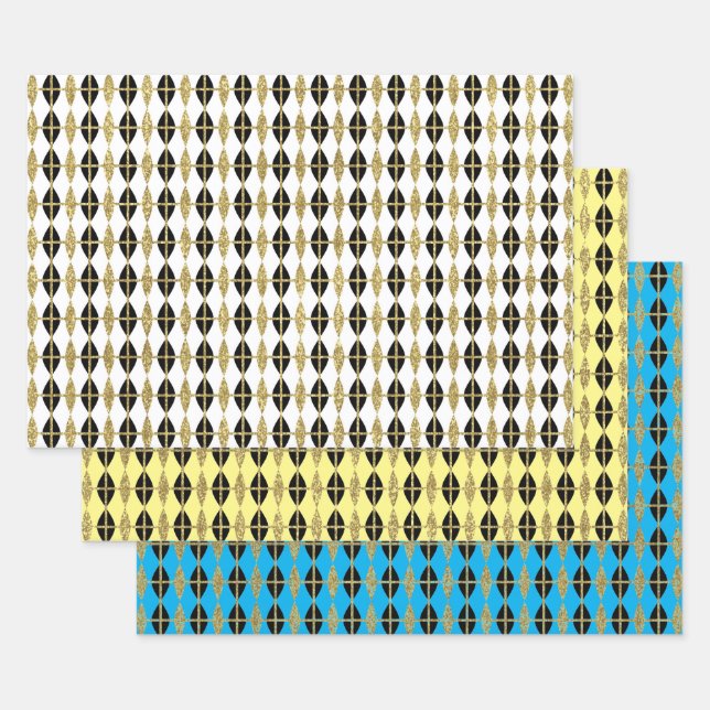 Feuille De Papier Cadeau Diamant et Gold Grid Trio IV (Lot)