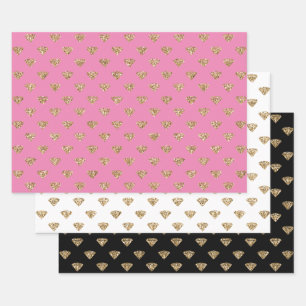 Feuille De Papier Cadeau Diamants de Parties scintillant en or rose