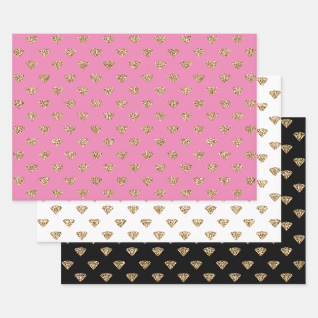 Feuille De Papier Cadeau Diamants de Parties scintillant en or rose (Lot)