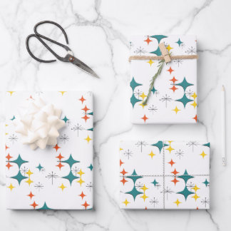 Feuille De Papier Cadeau Diamants du milieu du siècle Starbursts Turquoise