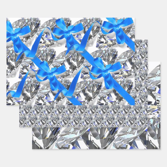 Feuille De Papier Cadeau Diamants élégants et vaches bleues (Lot)
