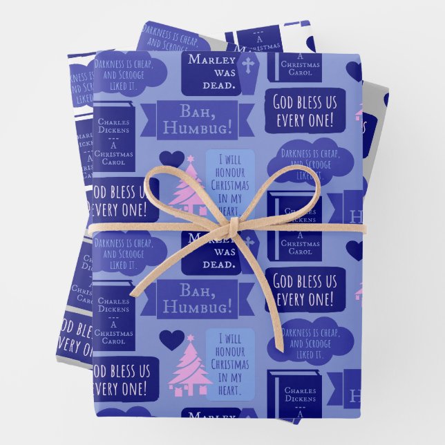 Feuille De Papier Cadeau Dickens Scrooge A Christmas Carol Blue Bah Humbug (En situation)