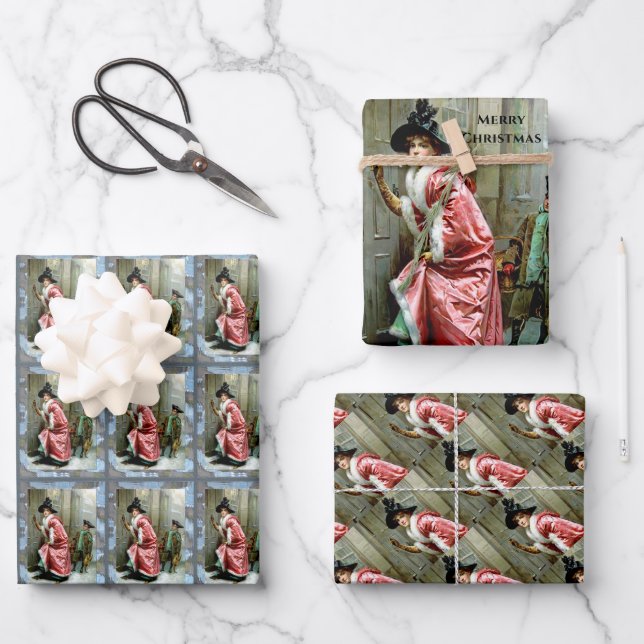 Feuille De Papier Cadeau Dîner de Noël Vacances victoriennes  (Recto)