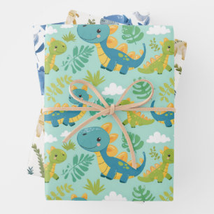 Feuille De Papier Cadeau Dinos bébé mignons, style boho sans soudure