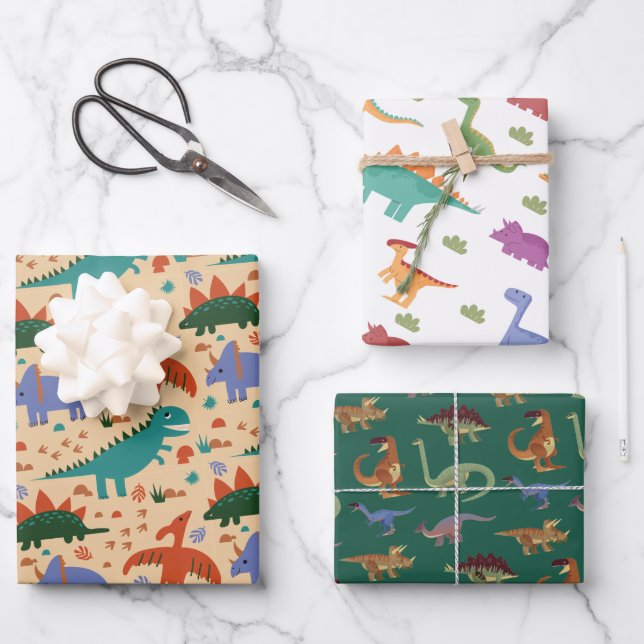 Feuille De Papier Cadeau Dinosaur Illustration Motif Anniversaire de enfant (Recto)