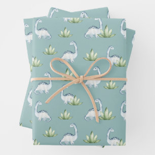 Feuille De Papier Cadeau Dinosaures préhistoriques mignons et Motif Plante