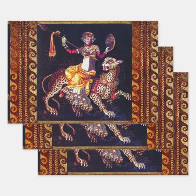 Feuille De Papier Cadeau DIONYSOS AVEC LA SPEAR ÉQUITATION LEOPARD Grecque  (Lot)