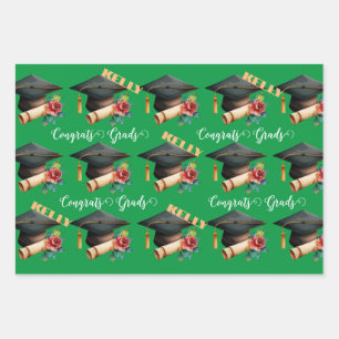 Feuille De Papier Cadeau diplômé CASQUETTE cadeau grads fête florale