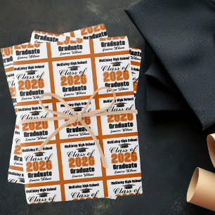 Feuille De Papier Cadeau Diplômé de la promotion 2026 Orange personnalisé