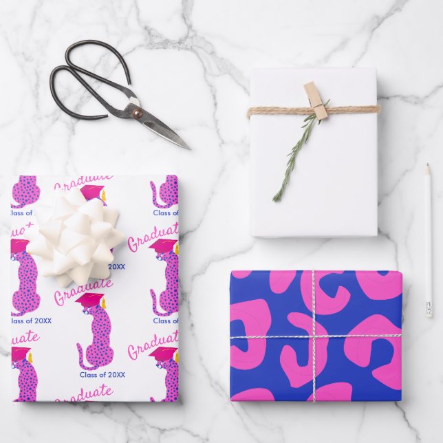 Feuille De Papier Cadeau Diplôme Empreinte de léopard rose (Recto)