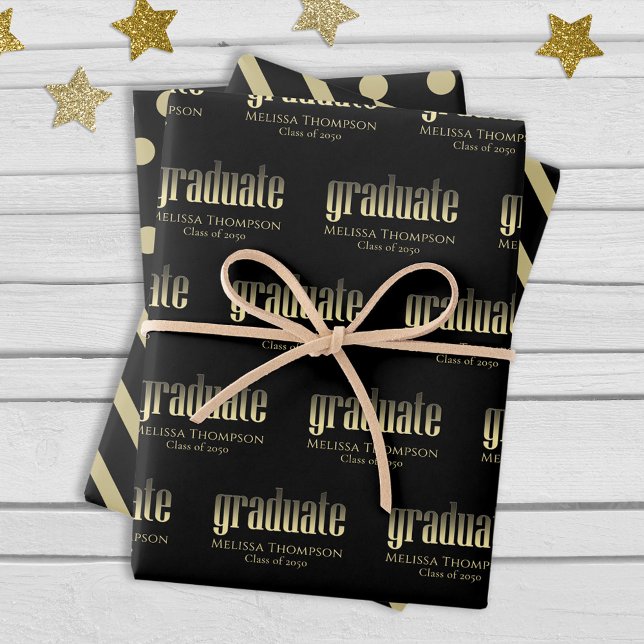 Feuille De Papier Cadeau Diplômé Gold Moderne Graduation sur mesure (Créateur téléchargé)