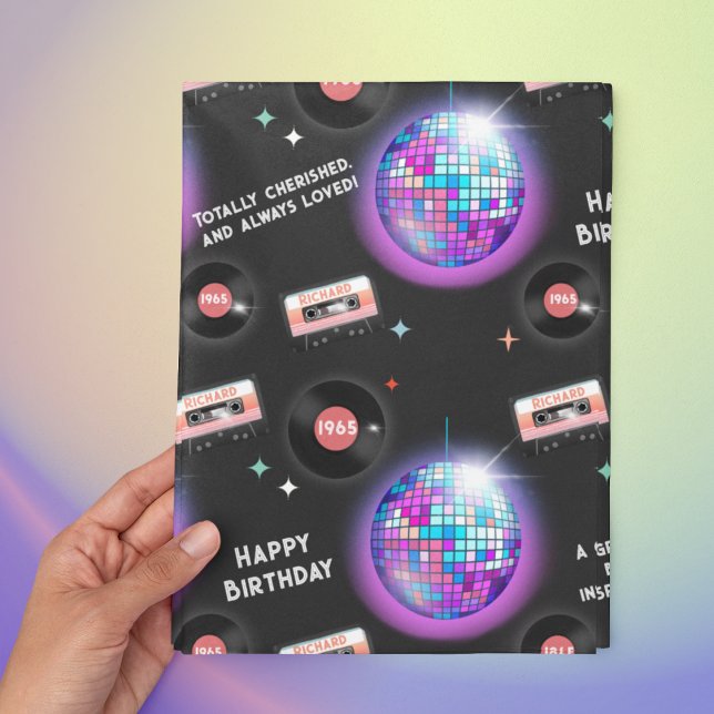 Feuille De Papier Cadeau Discothèque d'anniversaire des années 1960 personn (Disco-inspired birthday gift wrap for 1960s music lovers. Party on! )