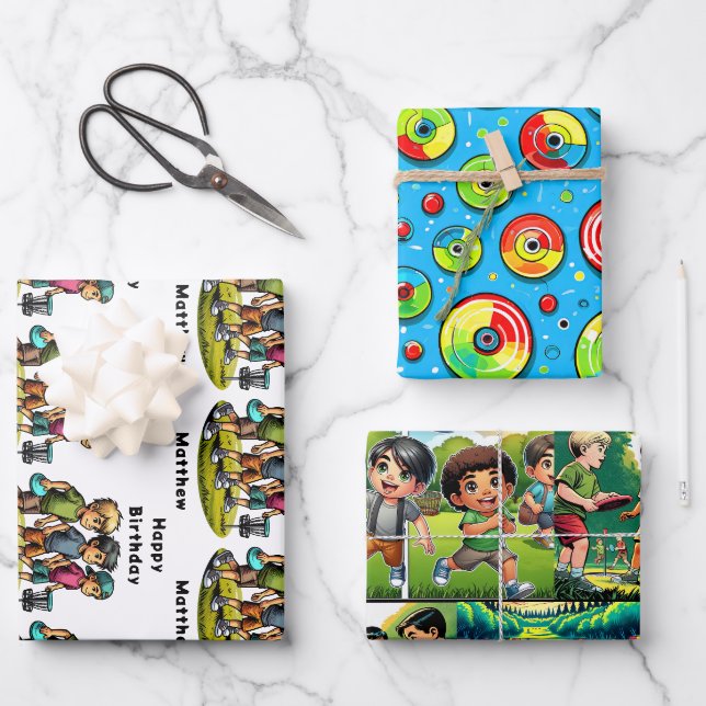 Feuille De Papier Cadeau Disque personnalisé Golf Boy's Birthday (Recto)