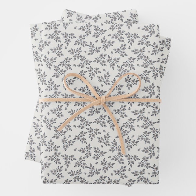 Feuille De Papier Cadeau Ditsy Florals in Grey (En situation)
