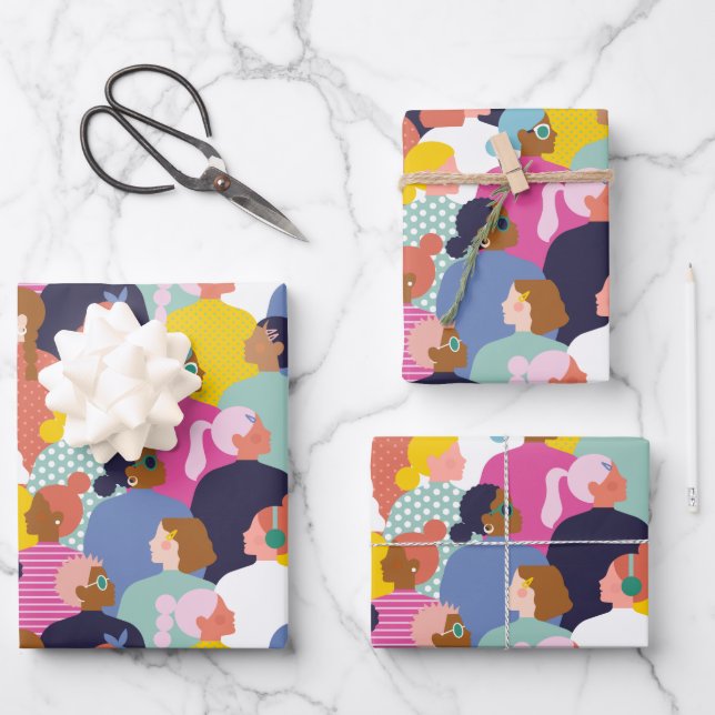 Feuille De Papier Cadeau Diversité des femmes - Femmes de différentes ethni (Recto)