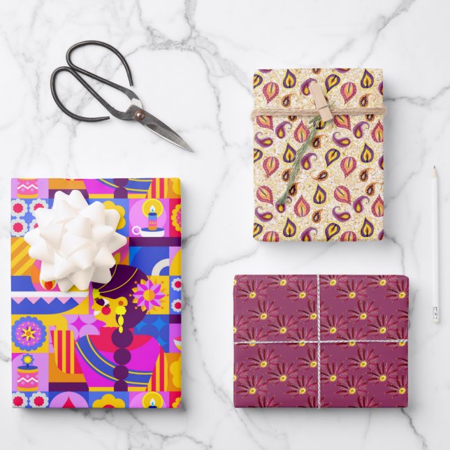 Feuille De Papier Cadeau Diwali, cadeau de design ethnique indien (Recto)