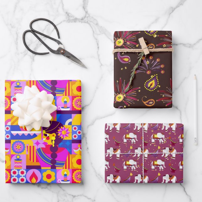 Feuille De Papier Cadeau Diwali, Draps d'emballage cadeau de design ethniqu (Recto)