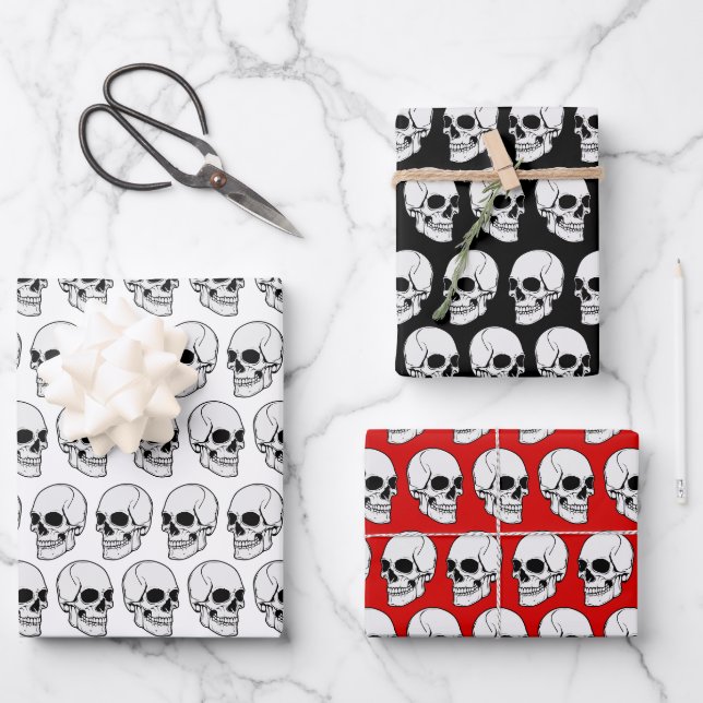 Feuille De Papier Cadeau DIY BG Gothic Skull #1F Angled View (Recto)