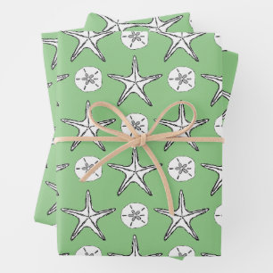 Feuille De Papier Cadeau Dollar de sable de Starfish Croquis vert Motif