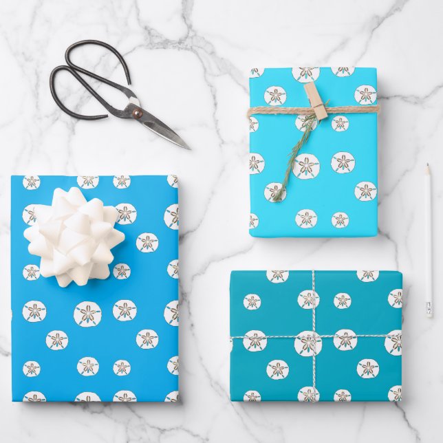 Feuille De Papier Cadeau Dollars de sable blanc Bleu (Recto)