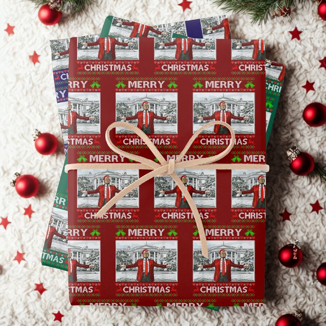 Feuille De Papier Cadeau Donald Trump Noël Funny Santa Hat Rouge (Créateur téléchargé)
