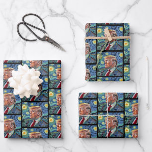 Feuille De Papier Cadeau Donald Trump Starry Night Van Gogh Art Style 2024