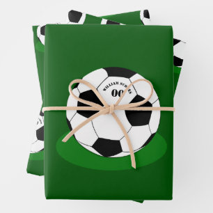 Feuille De Papier Cadeau Dons de football, balle de football avec nom et nu