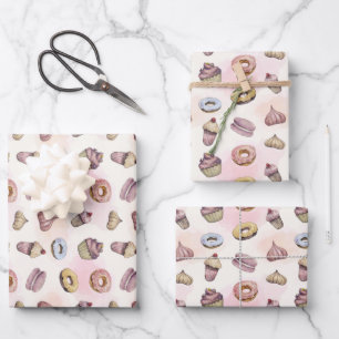Feuille De Papier Cadeau Donuts Cupcakes Mignon Tendance Forêt Aquarelle
