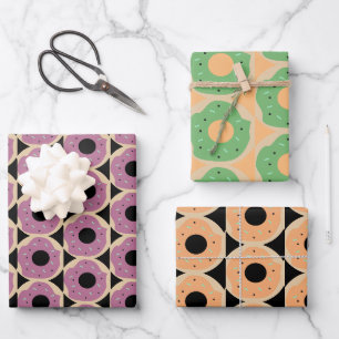 Feuille De Papier Cadeau Donuts Glacés Épices Halloween Orange Vert Noir