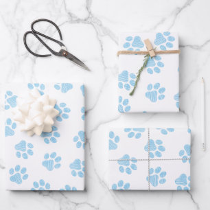 Feuille De Papier Cadeau Doodle Paws, empreintes de chien, Baby Blue Paws