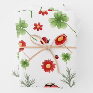 Feuille De Papier Cadeau Douce Garden petite baby shower ladybug