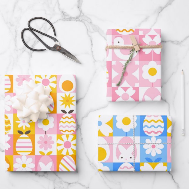 Feuille De Papier Cadeau Douce Patchwork de Pâques de Printemps  (Recto)