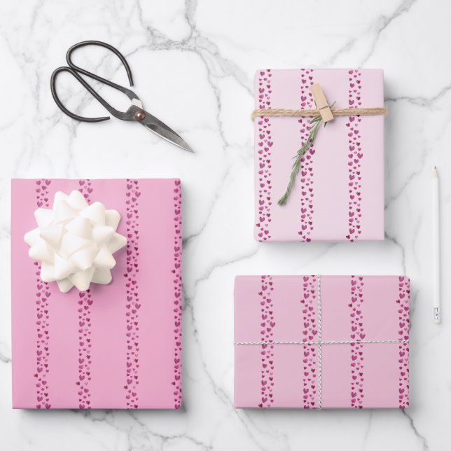 Feuille De Papier Cadeau Doux Pastel & Bold Rose Aquarelle Coeur rayé (Recto)